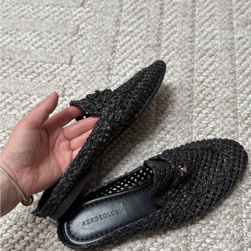 Aerosoles Hour Raffia Loafers – Black with Gold Buckle | Women’s Size 10 - Picture 3 of 6
